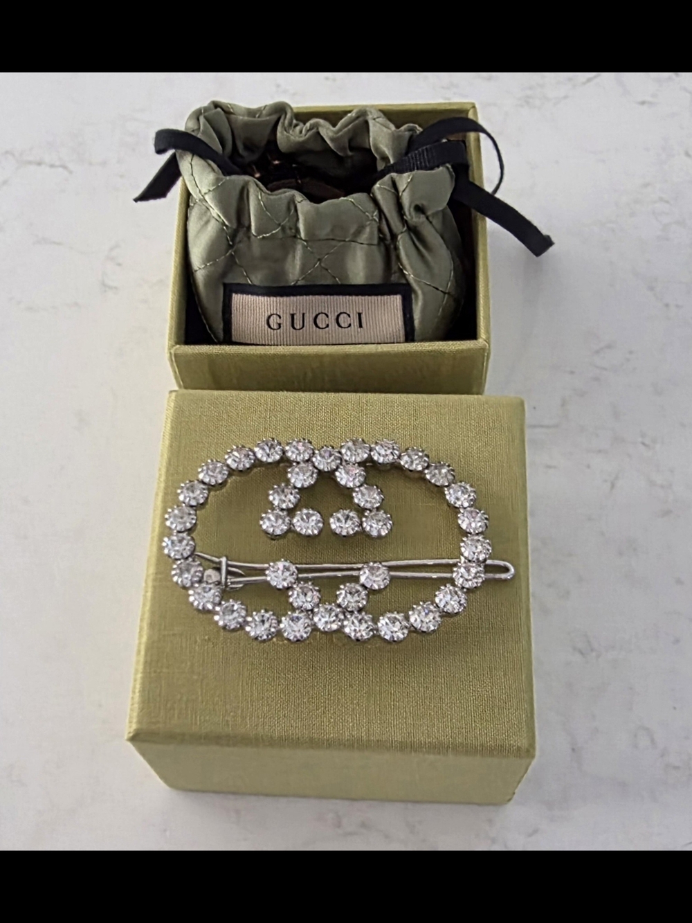 Authentic Gucci Crystal GG Hair Clip/barette in Silver Rhinestones
